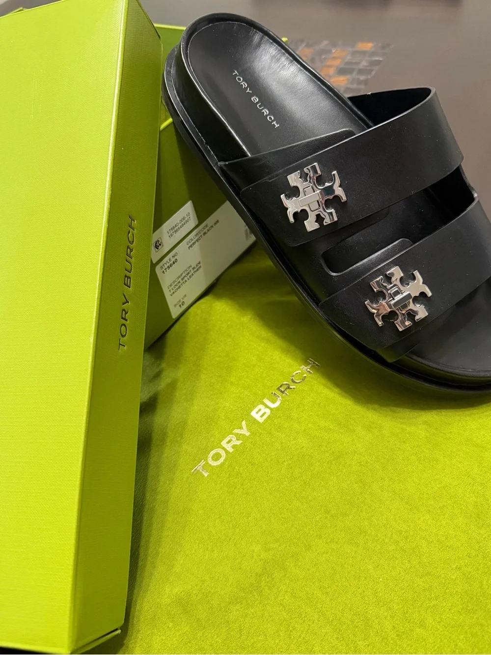 Tory Burch T Lock Sport Slide Sandals | Perfect Black | Women’s Size 10 | NIB